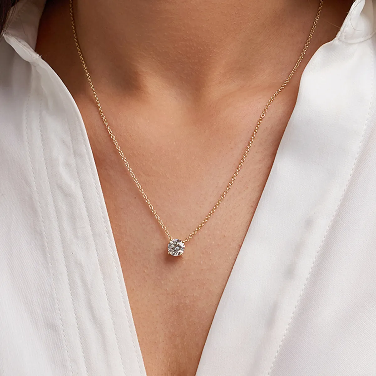 VossAgin - 2.00 CTW Lab Grown Round F/G VS1 Diamond Floating Solitaire Pendant in 14K White or Yellow Gold – AGI Certified - White Gold