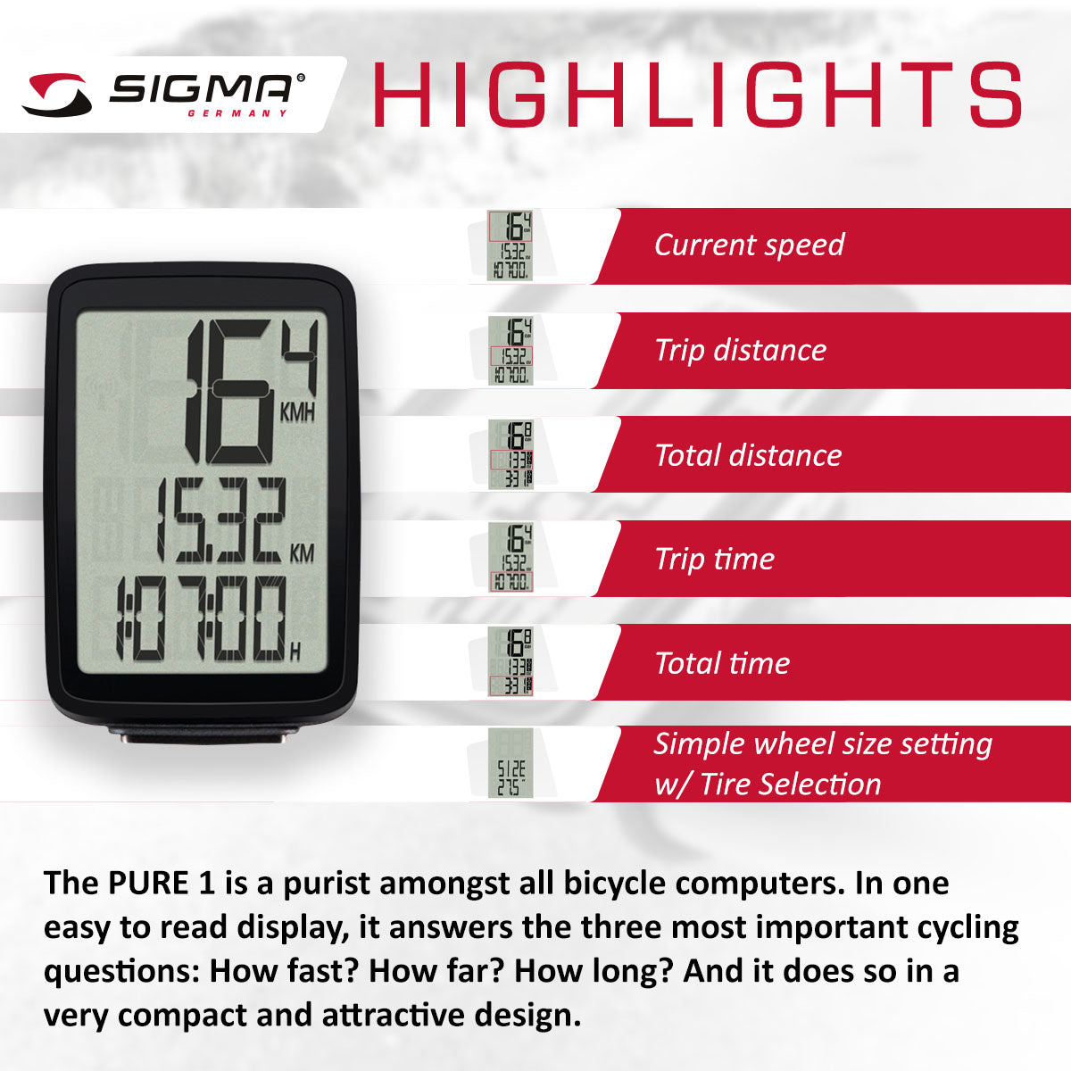 Compteur de vélo Zeitbike Sigma Pure 1 ATS
