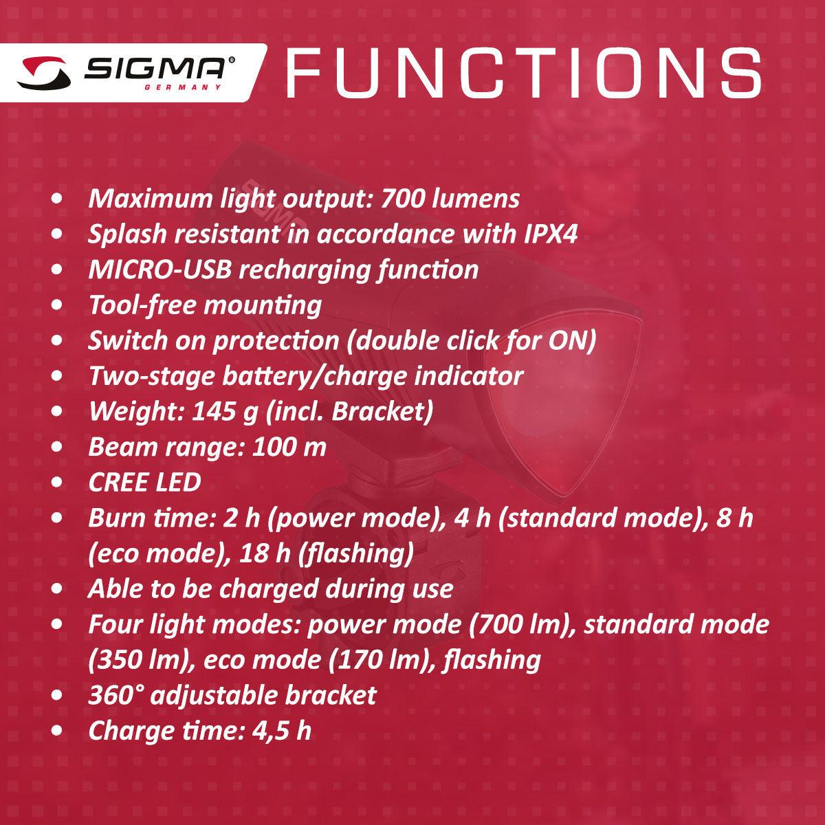 Éclairage de vélo Sigma Buster 700