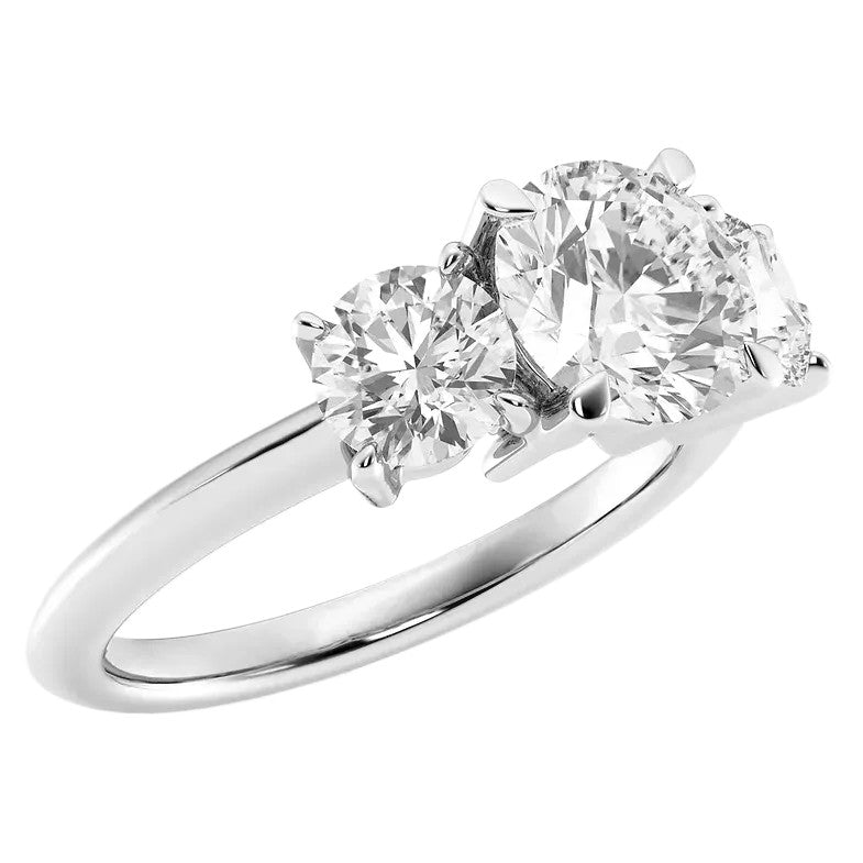 VossAgin - AGI Certified 2 CTW Classic Three-Stone Round Lab Grown Diamond (G-VS) Engagement Ring in 14K White Gold - 8.5