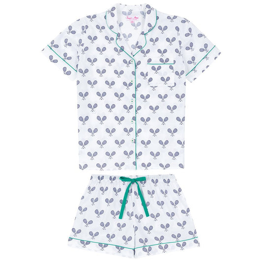 Women's Tennis Navy Short PJ Set - Organic Cotton Poplin