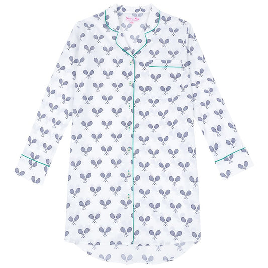 Women's Tennis Navy Night Shirt - Organic Cotton Poplin