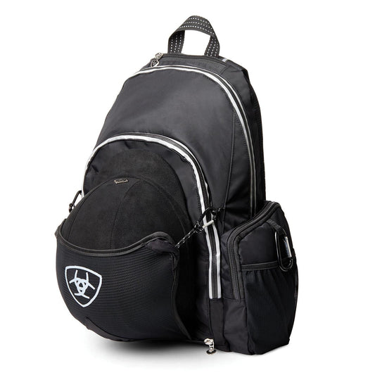 Jeffers - Ariat Ring Riding Backpack – Equestrian Backpack with Helmet Sling, Spur Ring & Crop Holder - Black/Gray