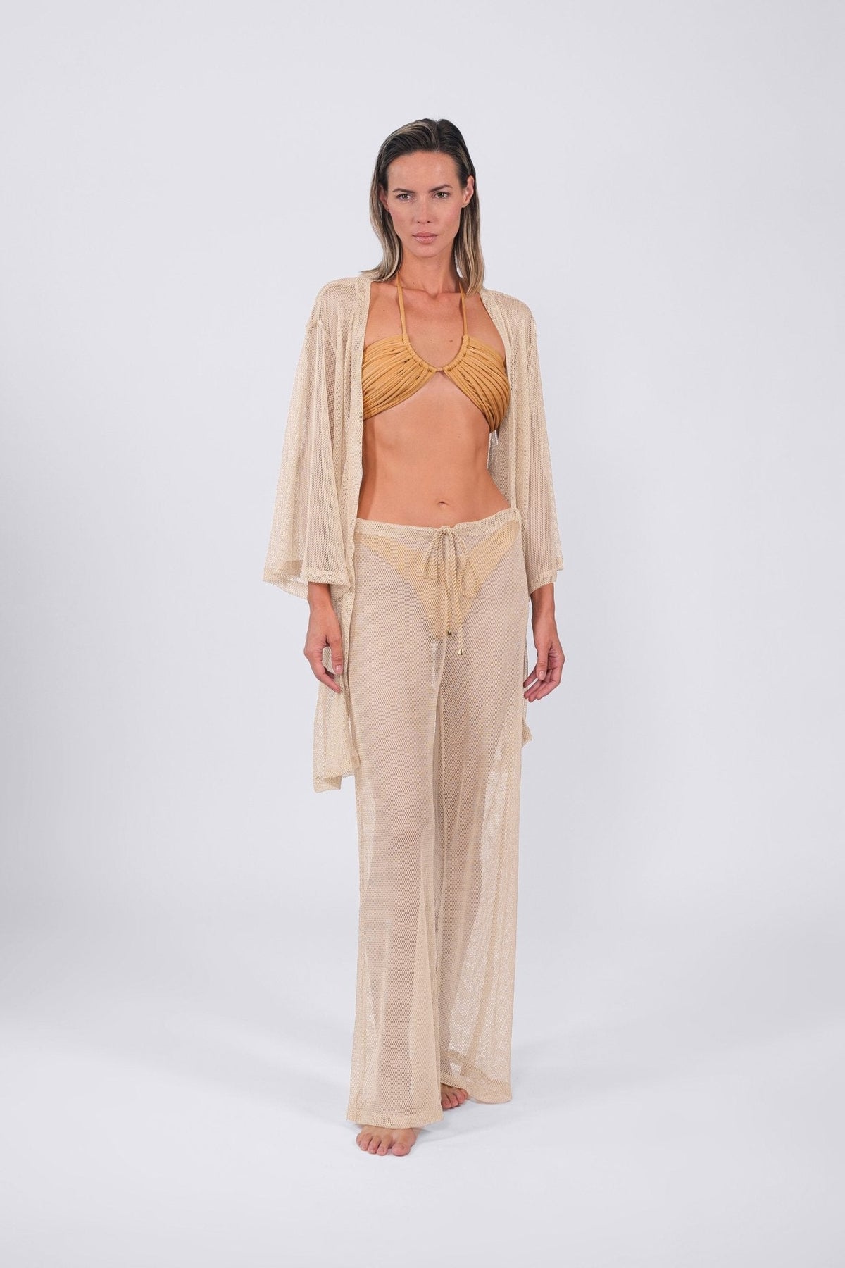 Acqua de Luxe Beachwear - Buzios Belted Kimono - Golden Beige