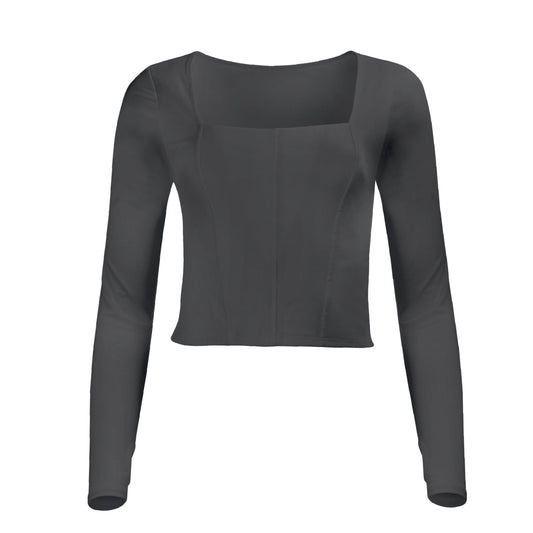 Hailey Mesh and Cotton Long Sleeve Top - Nero