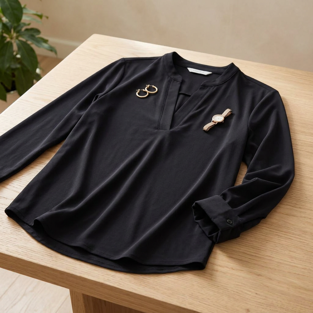 Buki Women's Resort Vee Long Sleeve Popover Shirt — XS / Black — view 1