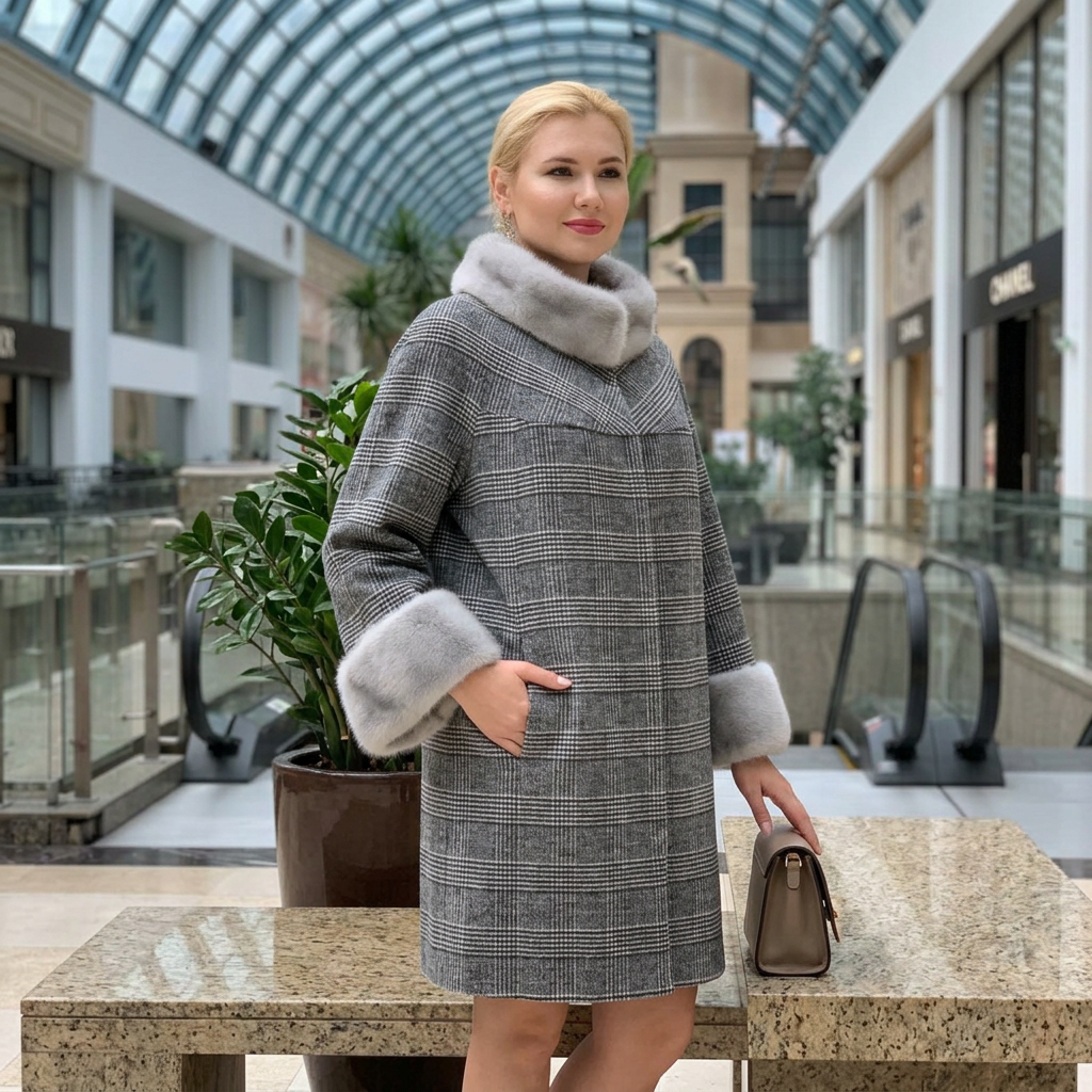 Alaska Outerwear Company Wool Coat — XXS/XS/S / Plaid Grey — view 2