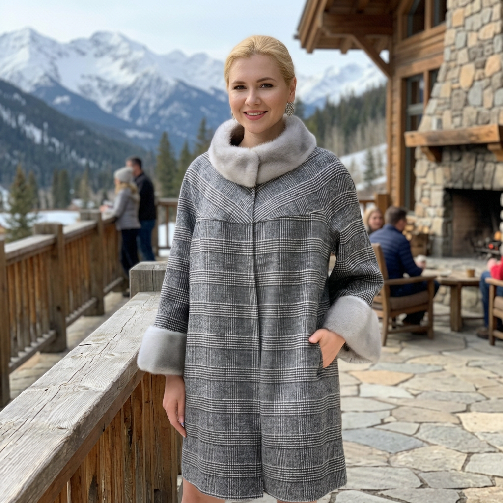 Alaska Outerwear Company Wool Coat — XXS/XS/S / Plaid Grey — view 3