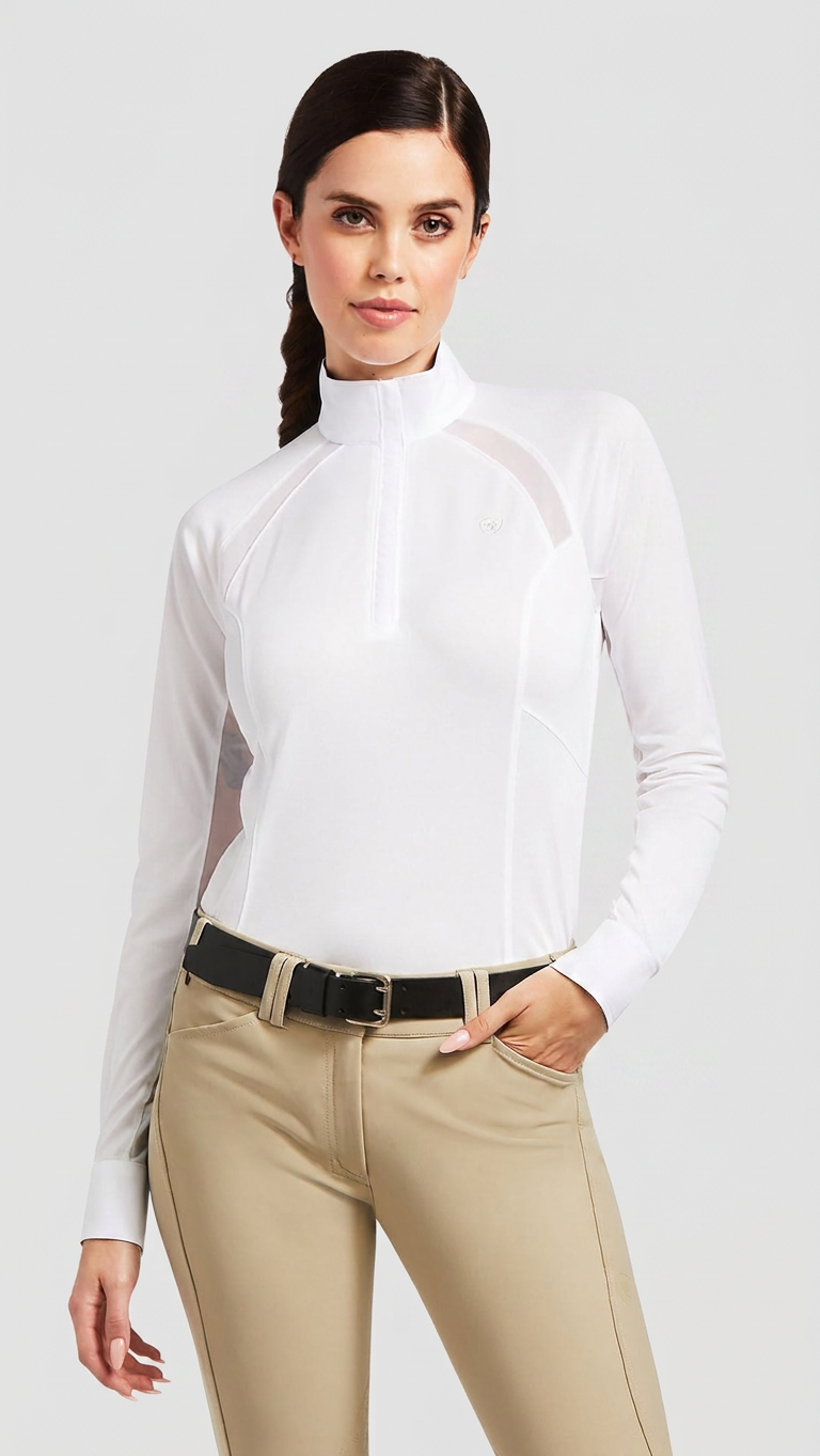 Ariat Women's Sunstopper 2.0 Quarter Zip Equestrian Show Shirt – UPF 50, Moisture-Wicking, Breathable Performance Top — Small / White — view 2