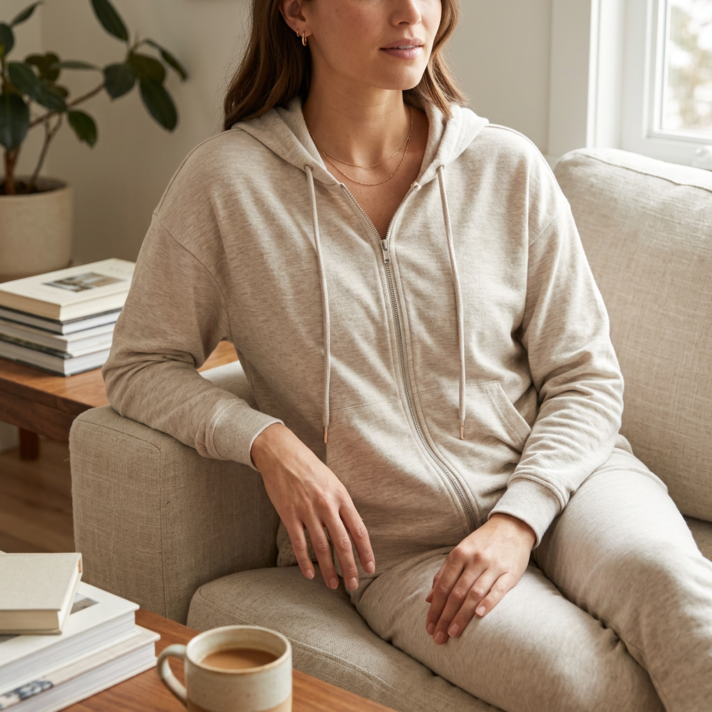 Lezat Mollie Hooded Zip Pullover — Oatmeal / XS — view 1