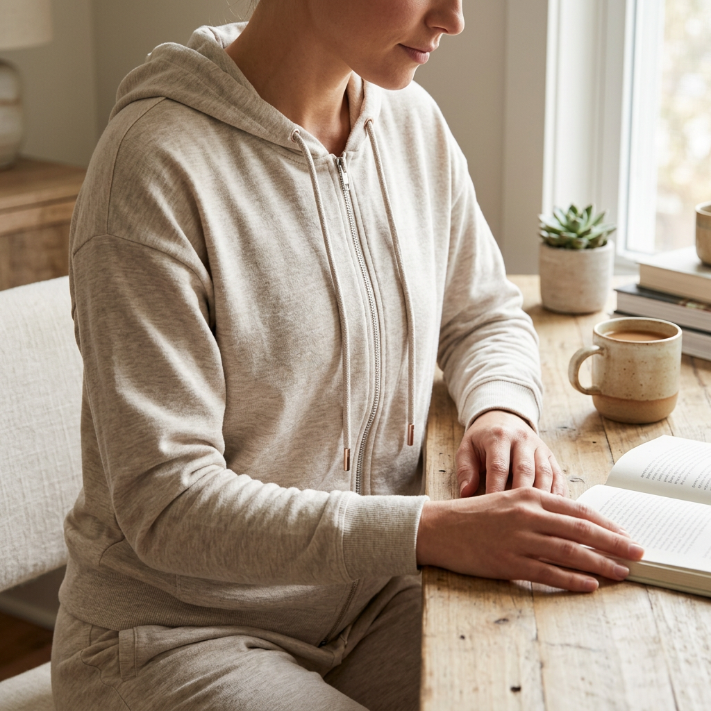 Lezat Mollie Hooded Zip Pullover — Oatmeal / XS — view 2