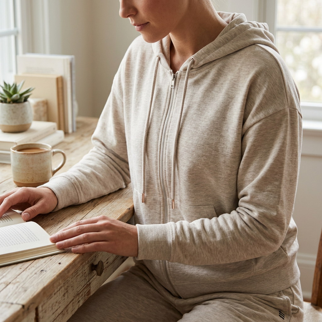 Lezat Mollie Hooded Zip Pullover — Oatmeal / XS — view 2