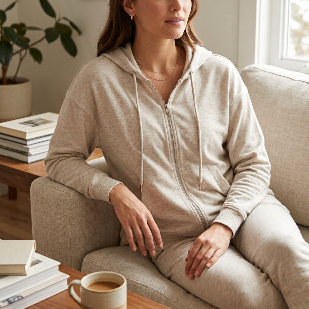Lezat Mollie Hooded Zip Pullover — Oatmeal / XS — view 3