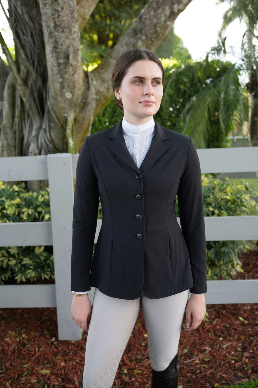 Grand Prix Quinn Show Jacket, 4 Button Front with Hidden Zipper Closure, Black — Black / Ladies 0 — view 1