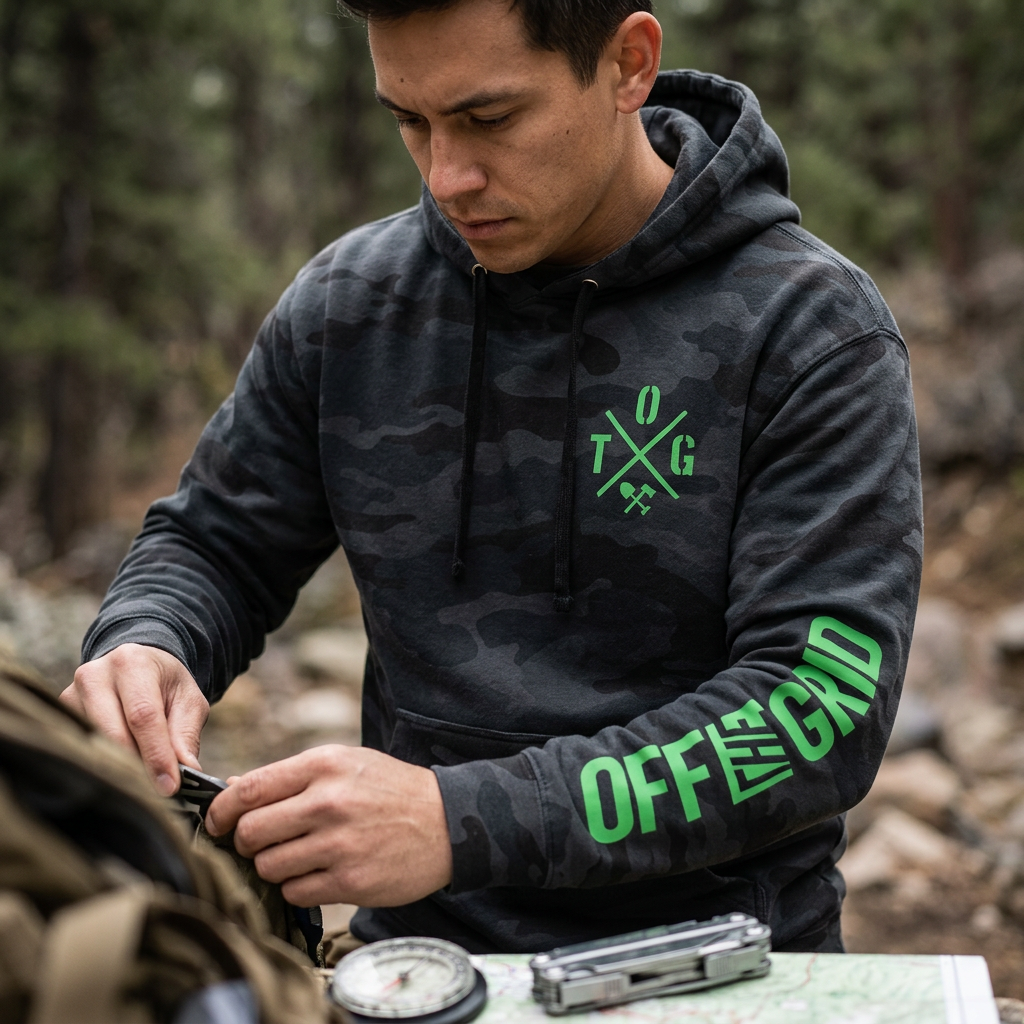 Off The Grid Surplus Crossed Up Hoodie — Black Camo / M — view 2