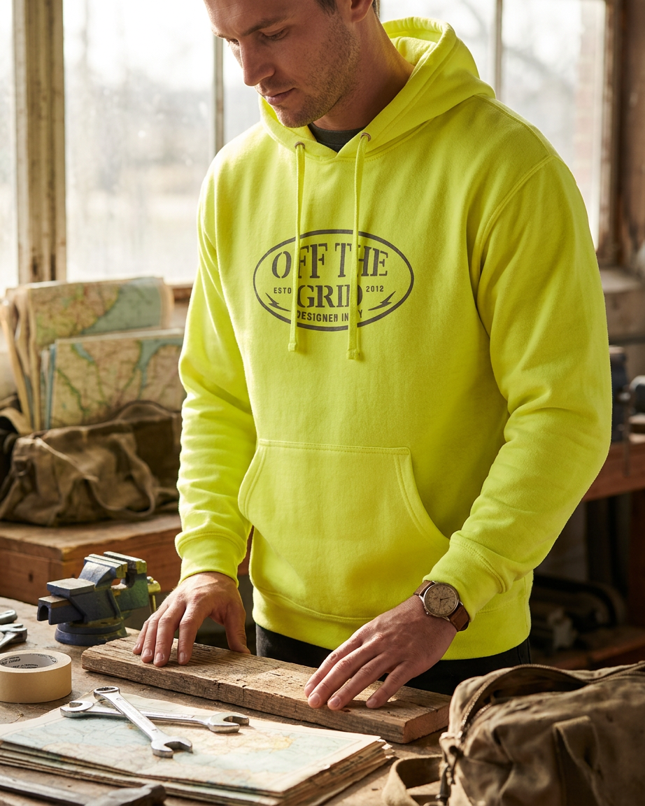 Off The Grid Surplus Grunge Hoodie — Safety Yellow / M — view 2