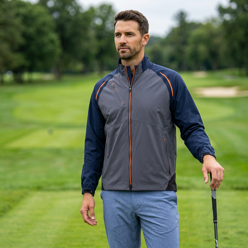 FootJoy DryJoys Select Rain Jacket #35380 — Charcoal/Navy Blue/Orange / S — view 1