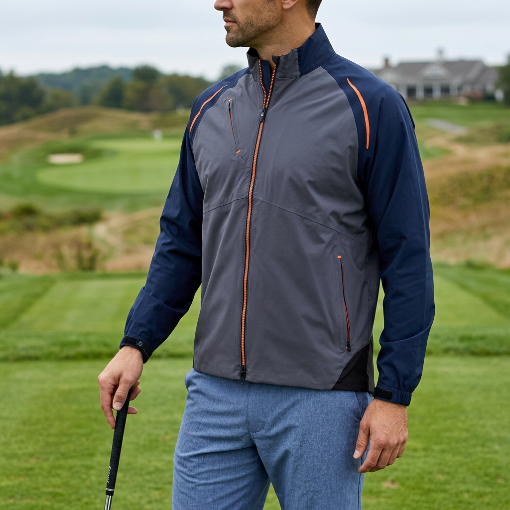 FootJoy DryJoys Select Rain Jacket #35380 — Charcoal/Navy Blue/Orange / S — view 2