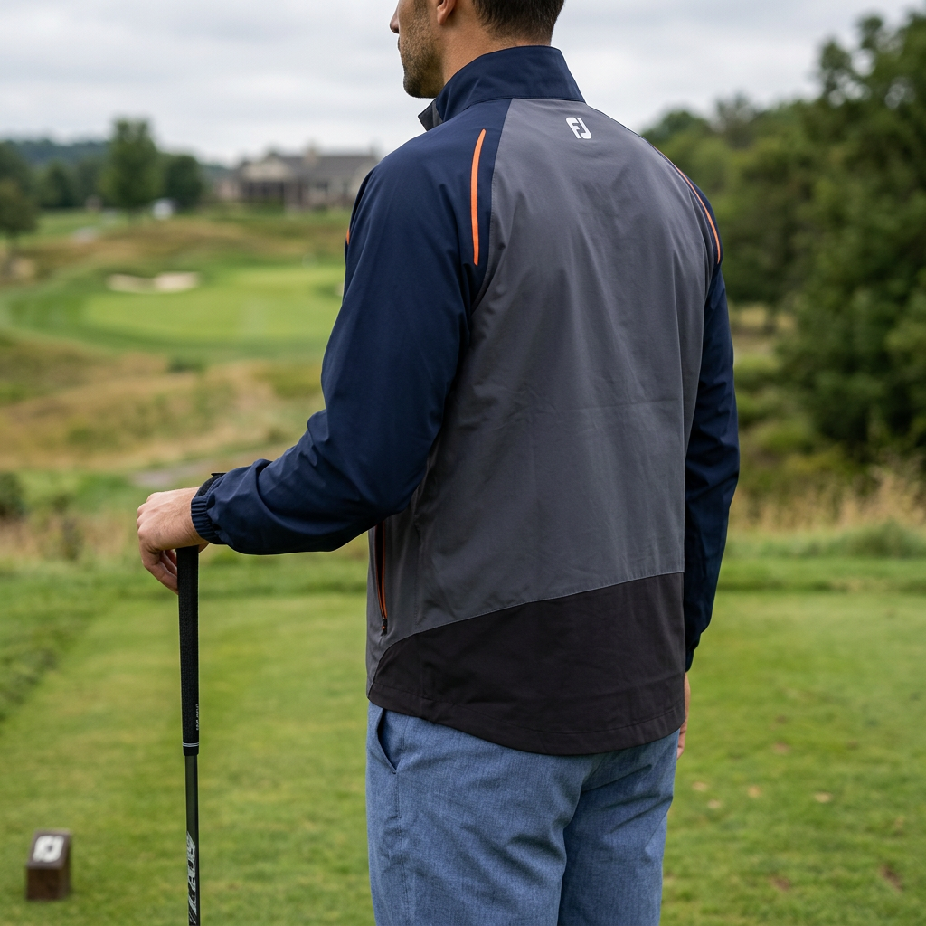 FootJoy DryJoys Select Rain Jacket #35380 — Charcoal/Navy Blue/Orange / S — view 3