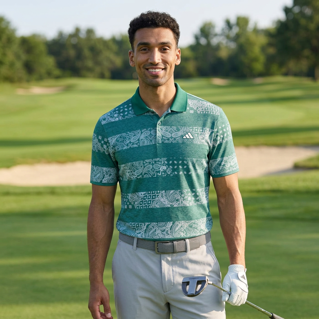 Adidas Golf Shirt - Go-To Stripe Print Polo — collegiate-green / s — view 1