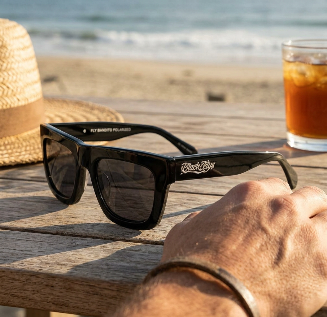 Black Flys Fly Bandito Shiny Black / Smoke Polarized Sunglasses — view 2