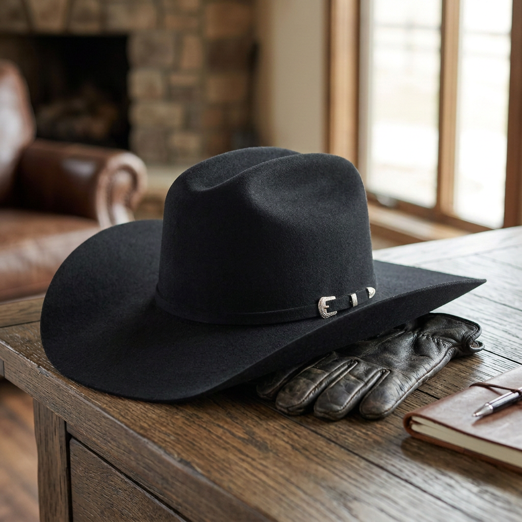 Ariat Select Double S with Buckle Set - (2X) Wool Cowboy Hat — 6 3/4 / Black — view 2