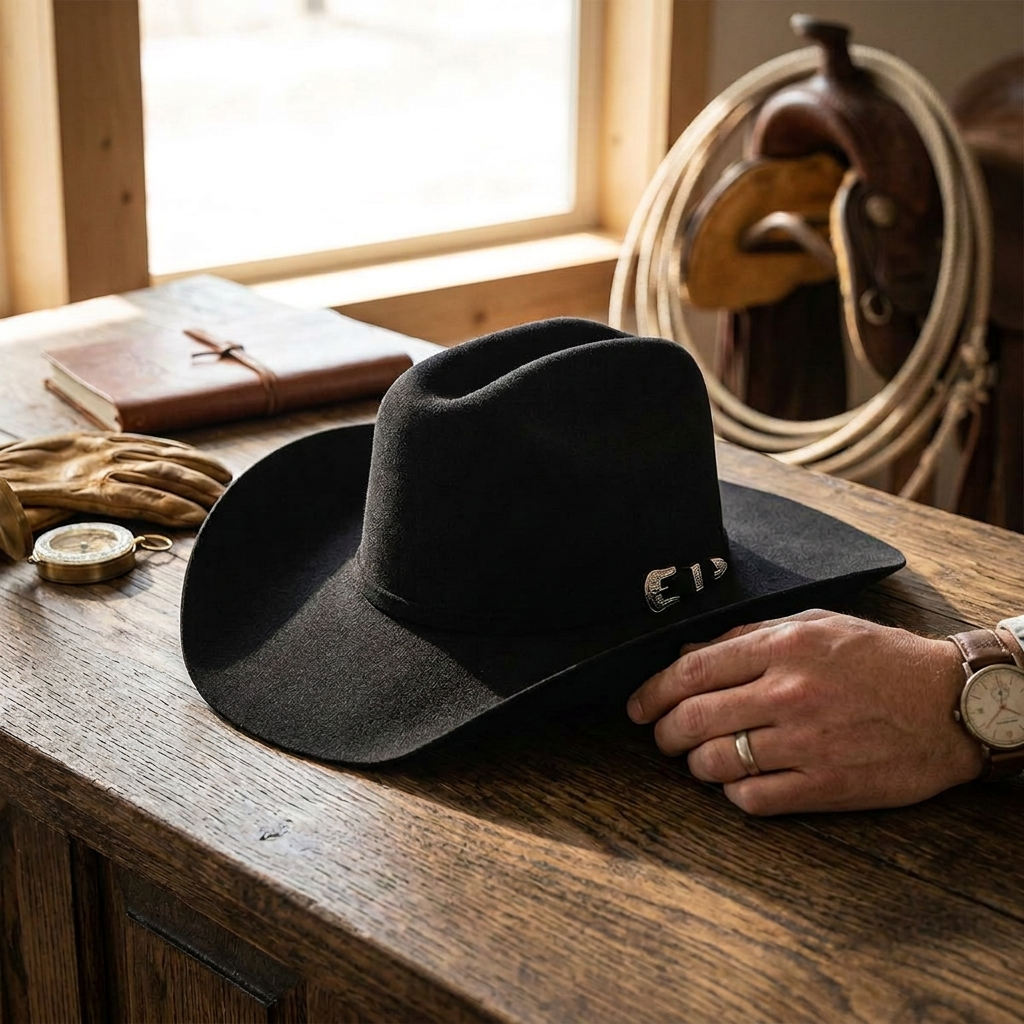 Ariat Cattleman with Buckle Set - (6X) Fur Felt Cowboy Hat — 7 / Black — view 2