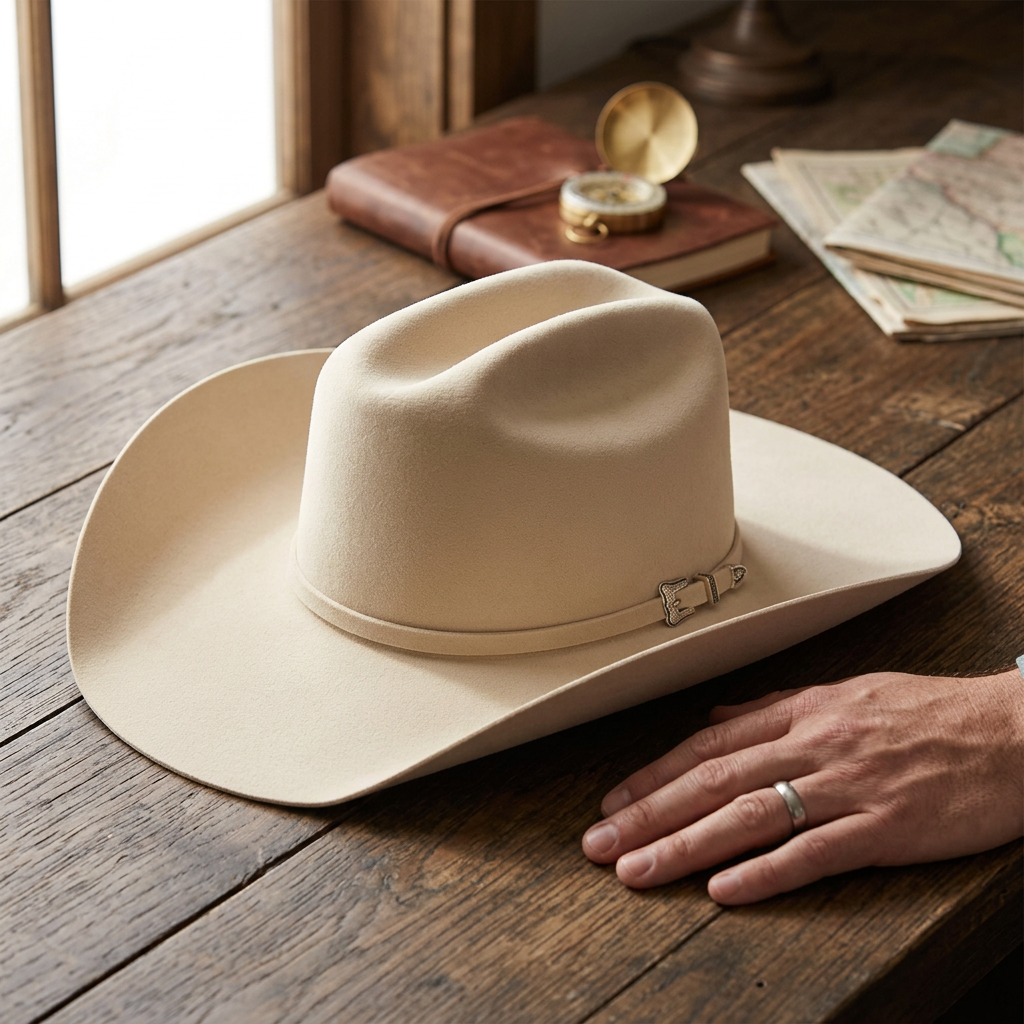 Ariat Cattleman with Buckle Set - (20X) Fur Felt Cowboy Hat — 7 / Bone — view 2