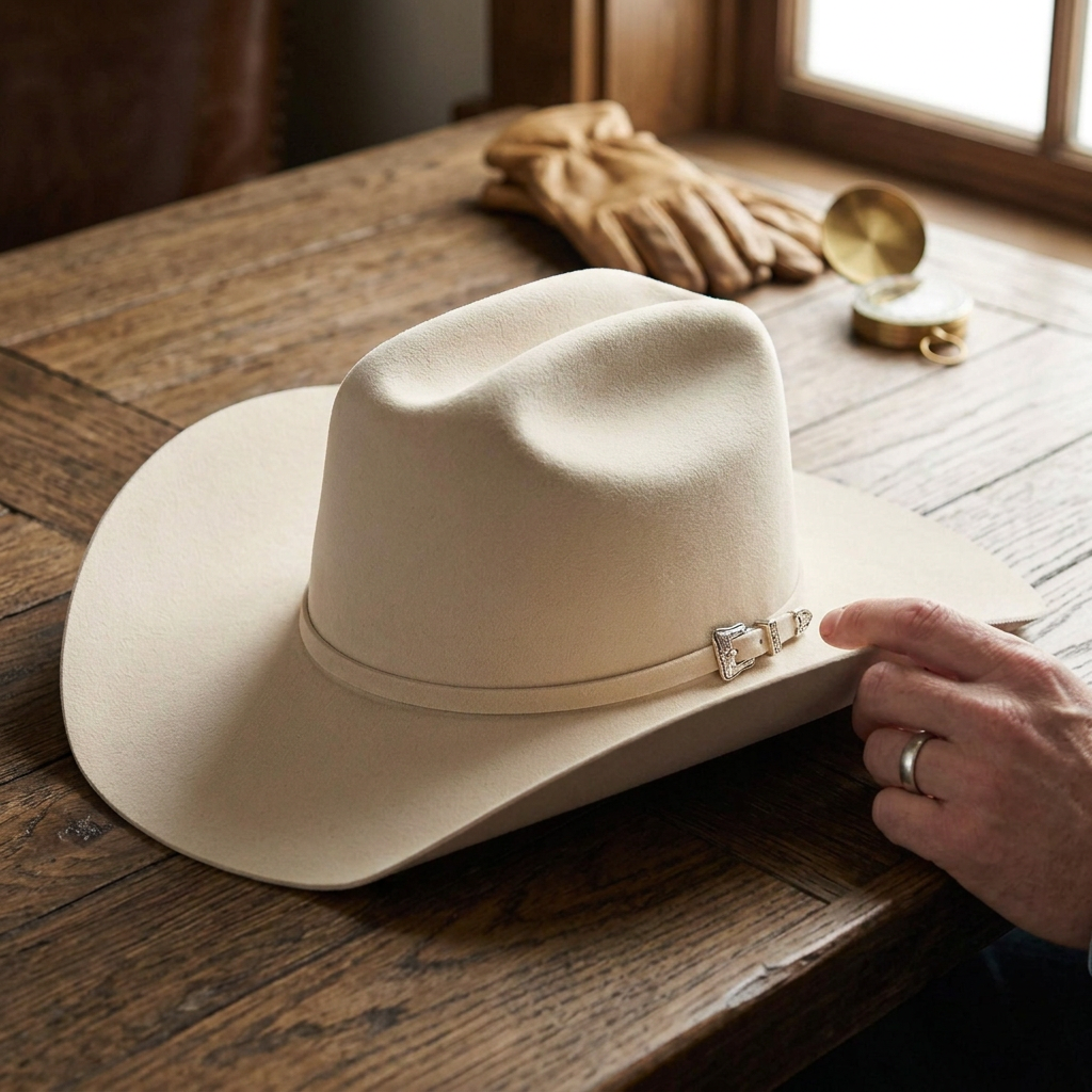 Ariat Cattleman with Buckle Set - (20X) Fur Felt Cowboy Hat — 7 / Bone — view 4