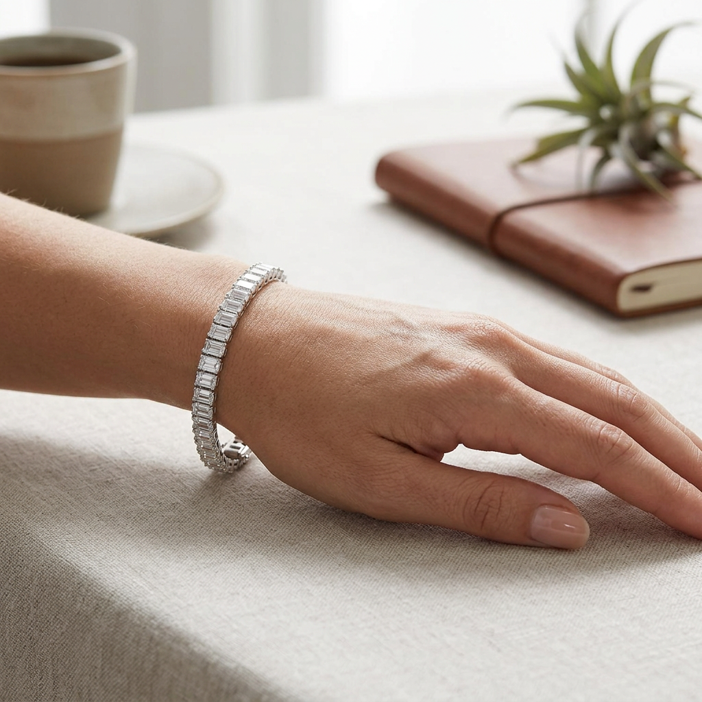 VossAgin Emerald Cut Moissanite Tennis Bracelet — view 1