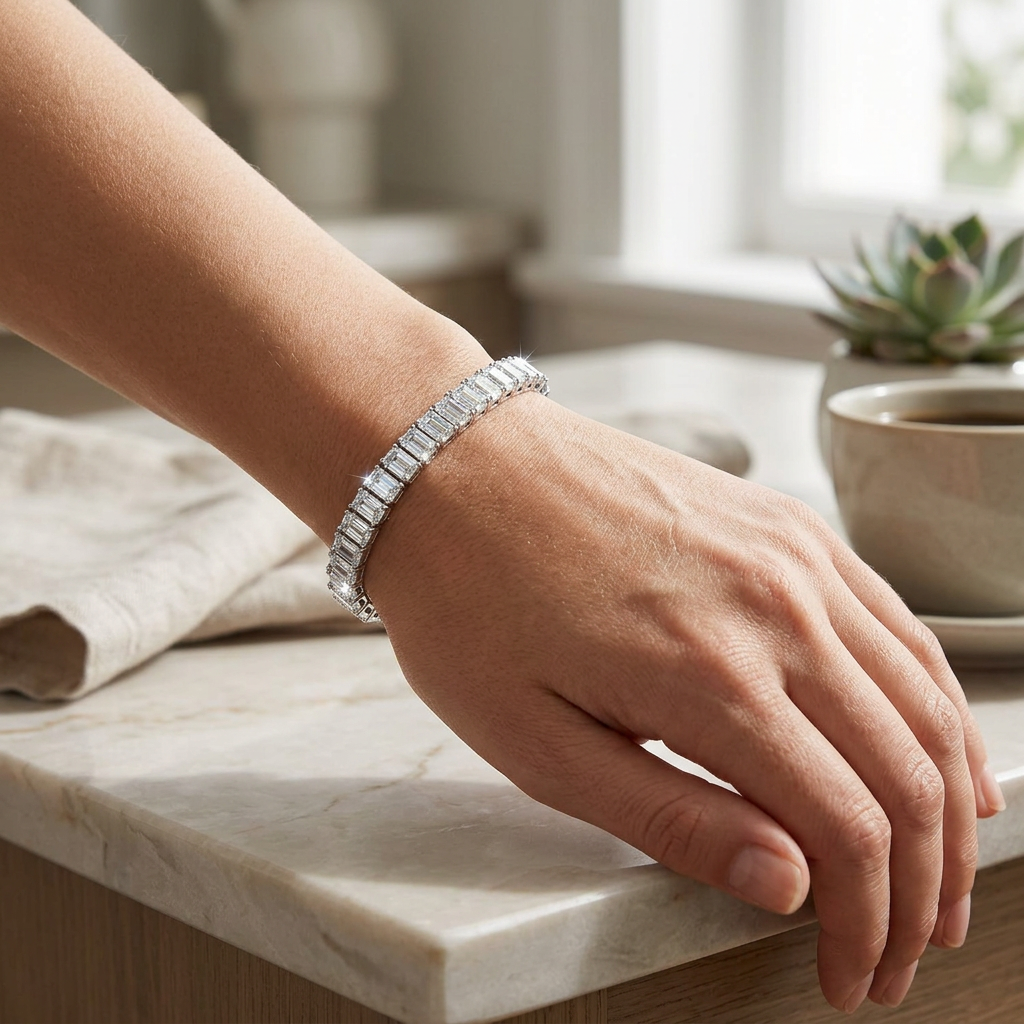 VossAgin Emerald Cut Moissanite Tennis Bracelet — view 2