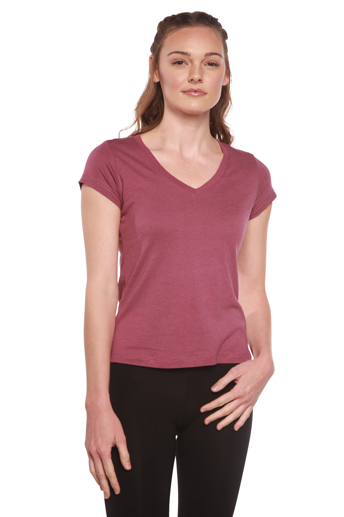 Playera de bambú con cuello en V y manga corta